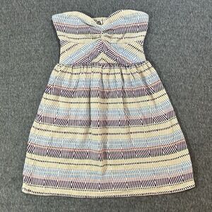 Roxy Mini Dress Women's Medium Strapless Boho Tribal Print Smocked Back Summer